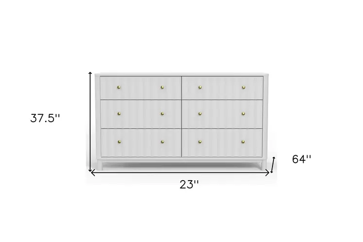 61" White Solid Wood Six Drawer Double Dresser