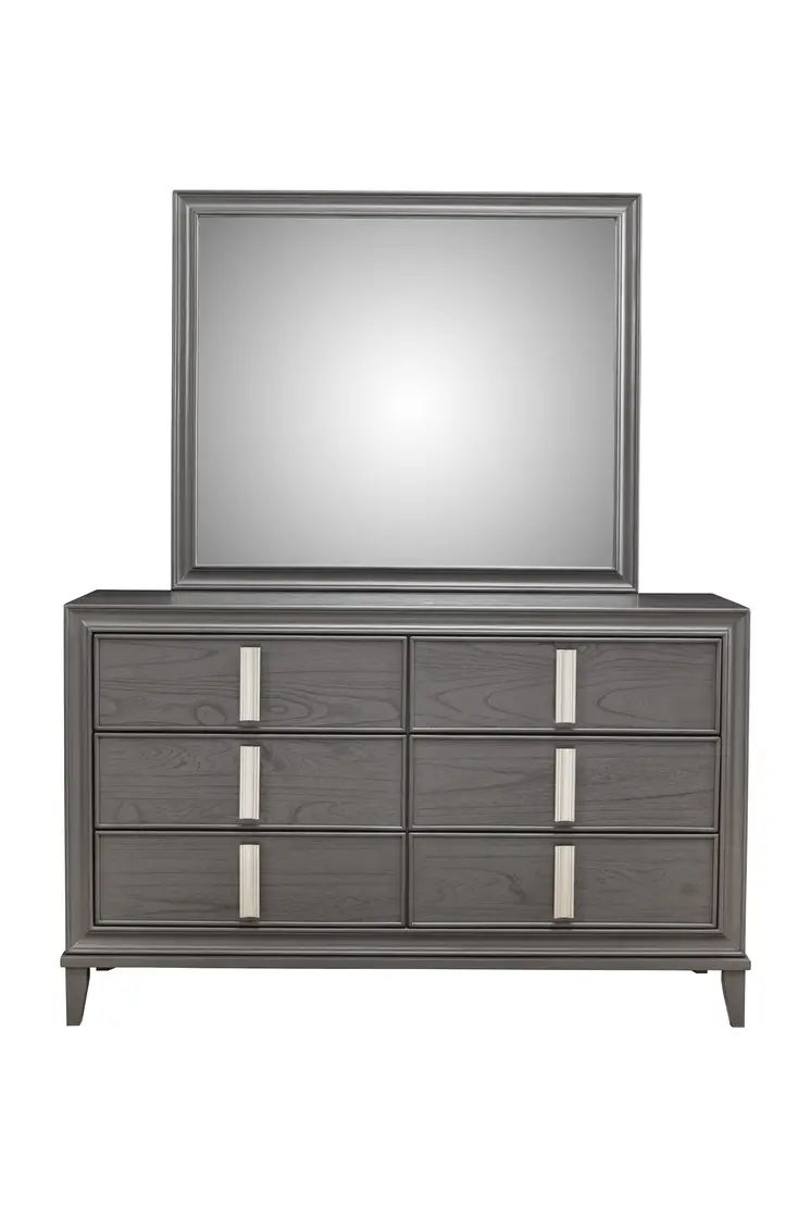 62" Dark Gray Solid Wood Six Drawer Double Dresser