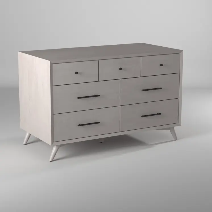 59" Gray Solid Wood Seven Drawer Double Dresser
