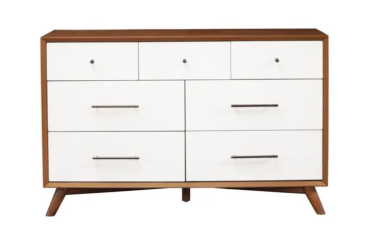 56" Brown and White Solid Wood Seven Drawer Double Dresser