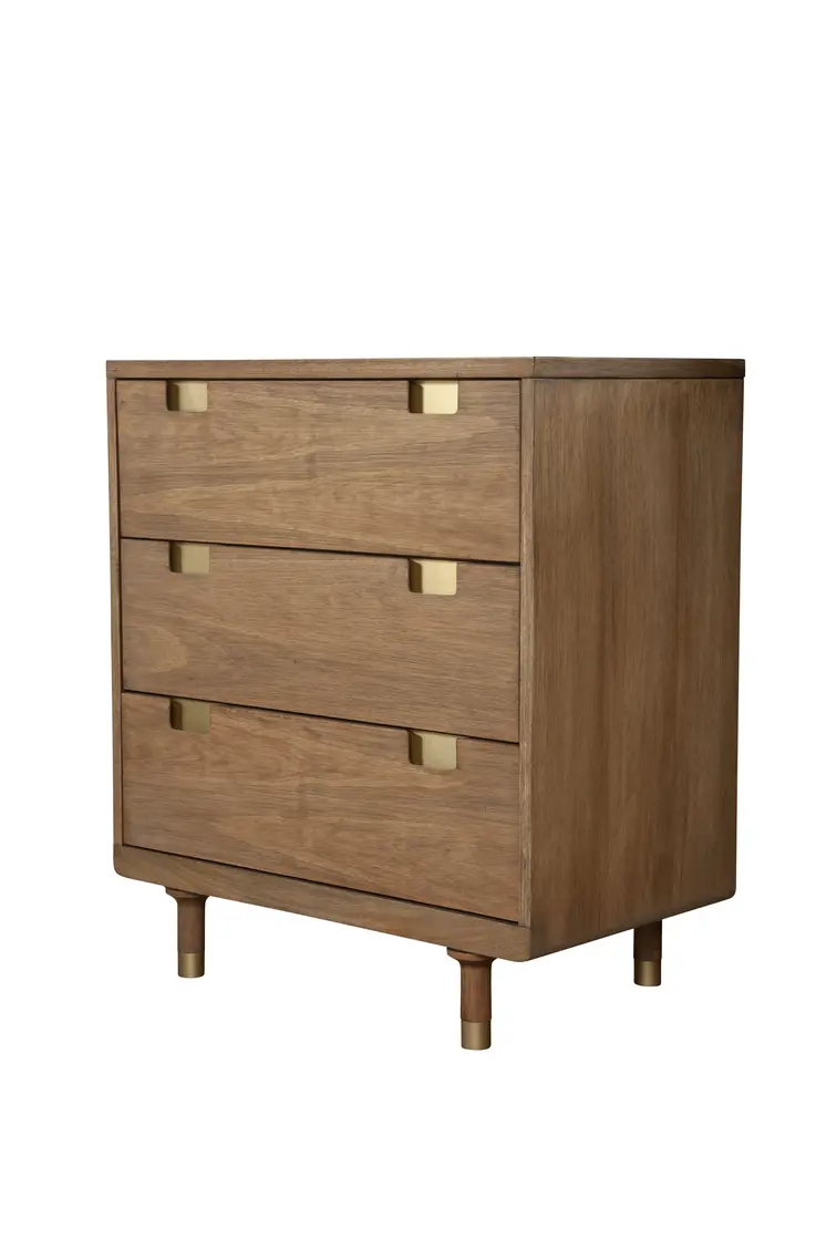 33" Brown Solid Wood Three Drawer Dresser