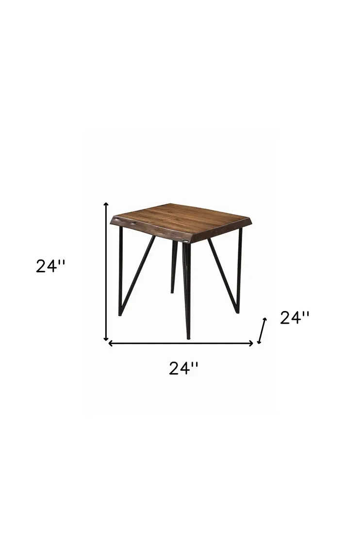24" Black And Wood Brown Solid Wood End Table