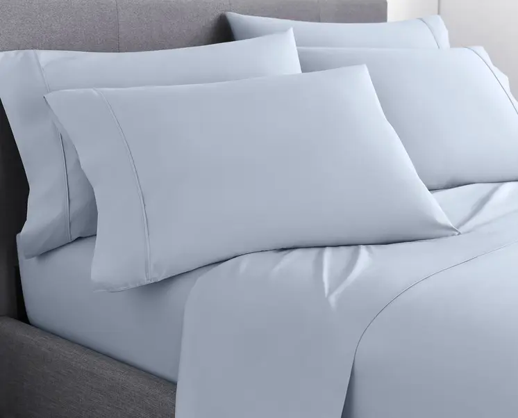 Six Piece Ice Blue Microfiber Queen Sheet Set