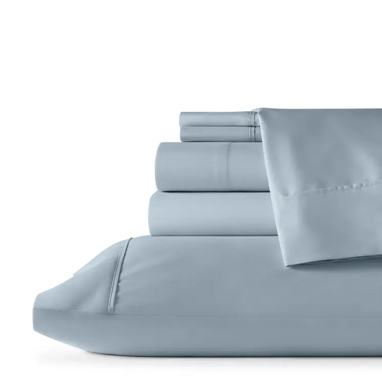 Six Piece Ice Blue Microfiber Queen Sheet Set