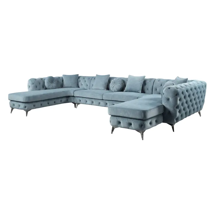 Deep Green Leather Match U Shaped Three Piece Seating Component And Toss Pillows