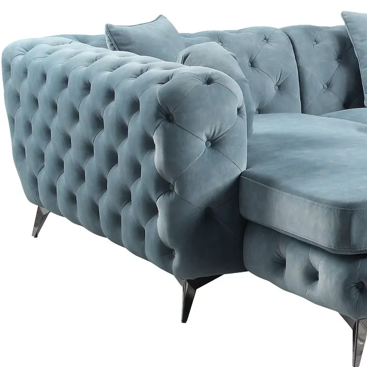 Deep Green Leather Match U Shaped Three Piece Seating Component And Toss Pillows
