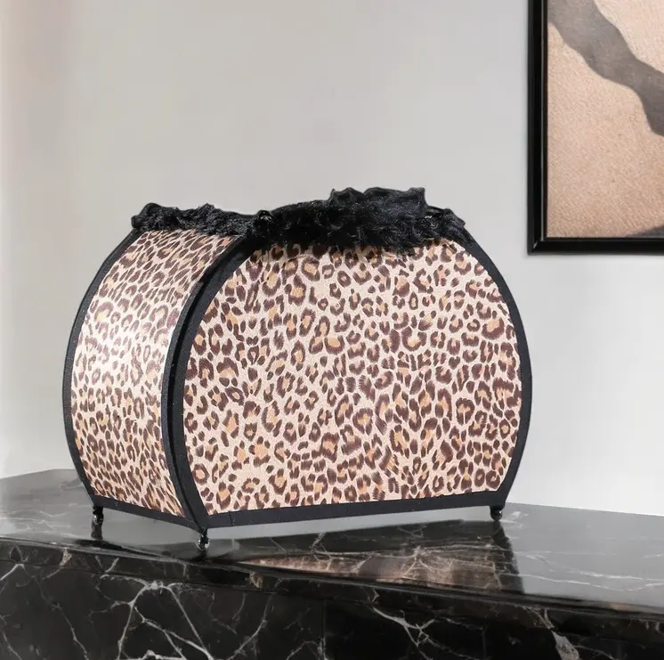 12" Brown and White Funky Leopard Pattern Novelty Table Lamp
