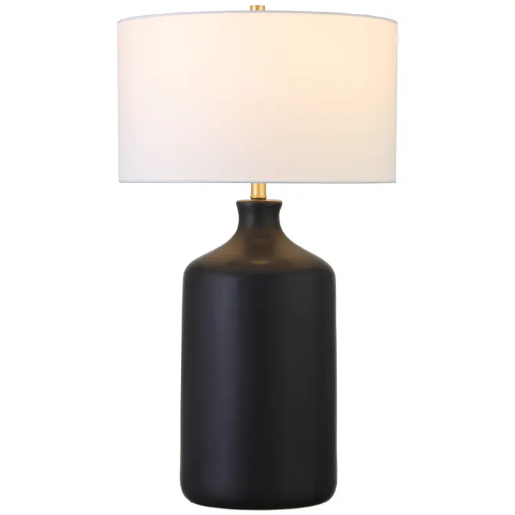 29" Black Ceramic Table Lamp With White Drum Shade