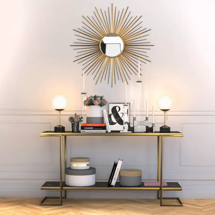 18" Black and Gold Marble Globe Table Lamp With White Globe Shade