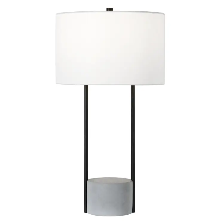 27" Gray and Black Concrete Table Lamp With White Drum Shade