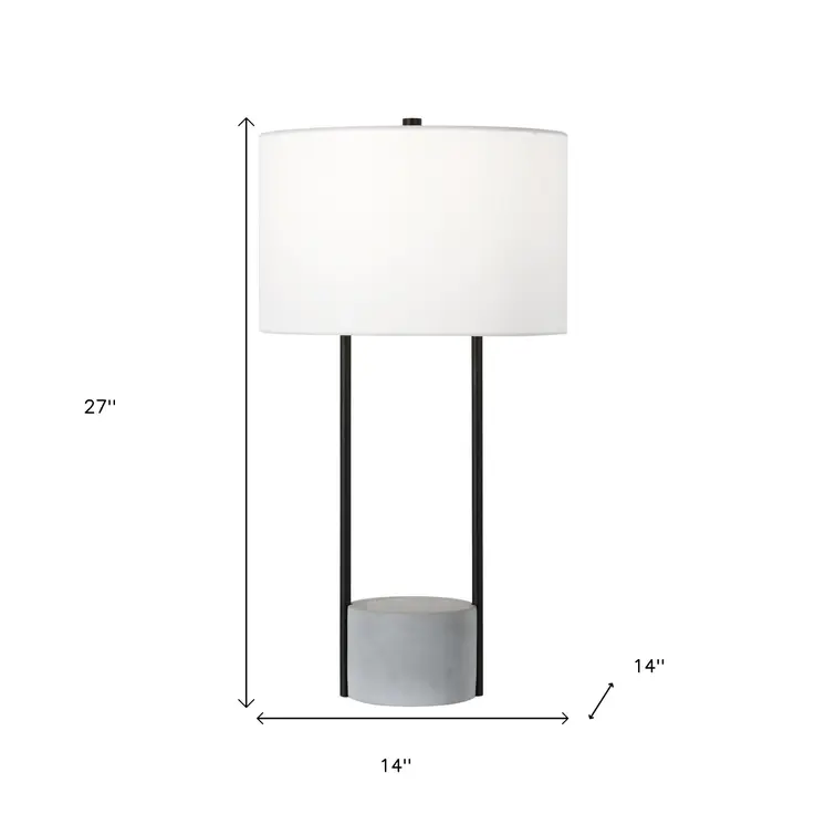 27" Gray and Black Concrete Table Lamp With White Drum Shade