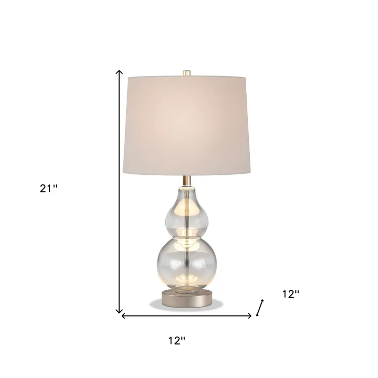 21" Clear Glass Gourd Table Lamp With White Drum Shade