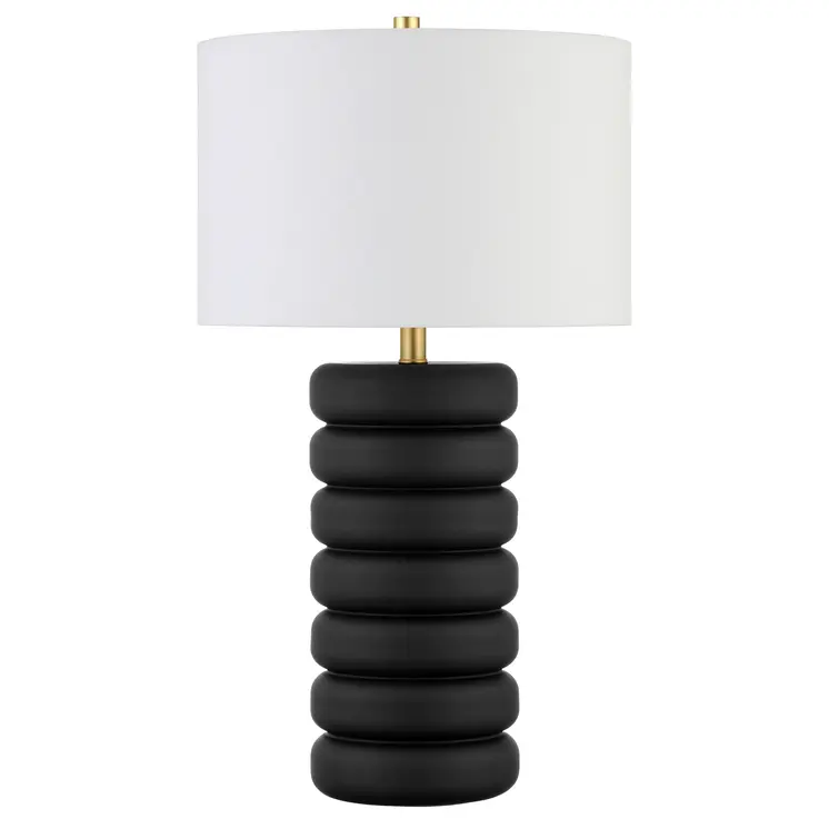 25" Black Ceramic Table Lamp With White Drum Shade