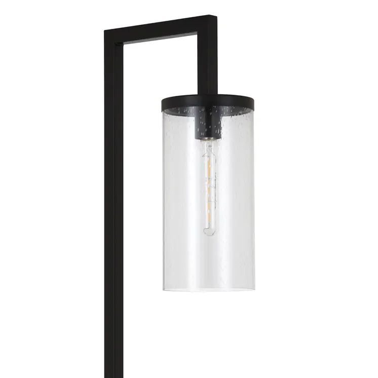 26" Black Metal Arched Table Lamp With Clear Seeded Cylinder Shade