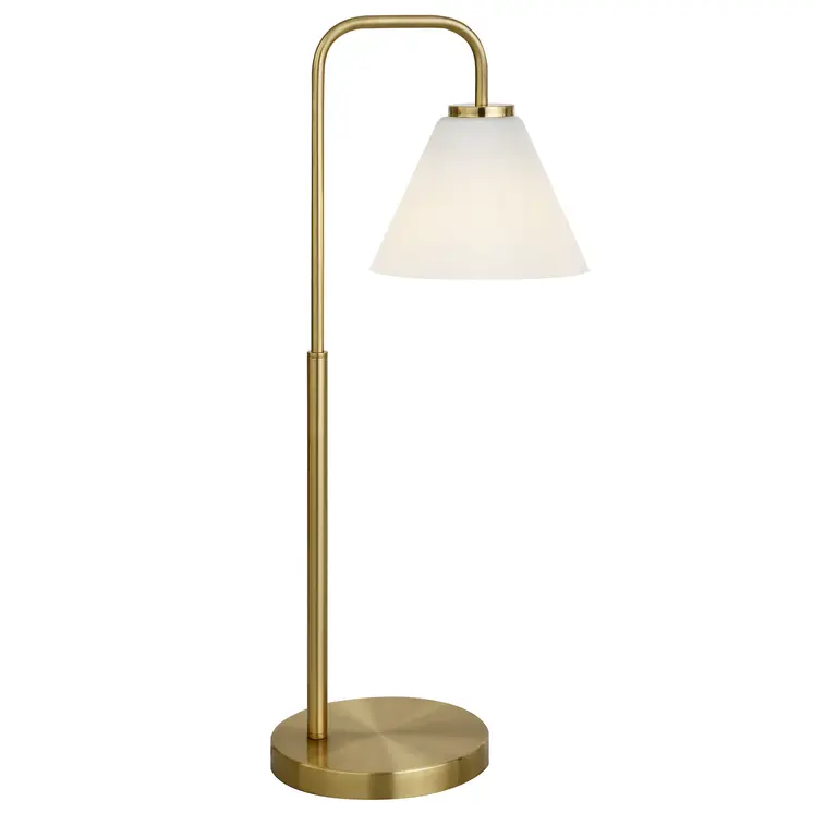 27" Brass Metal Arched Table Lamp With White Cone Shade