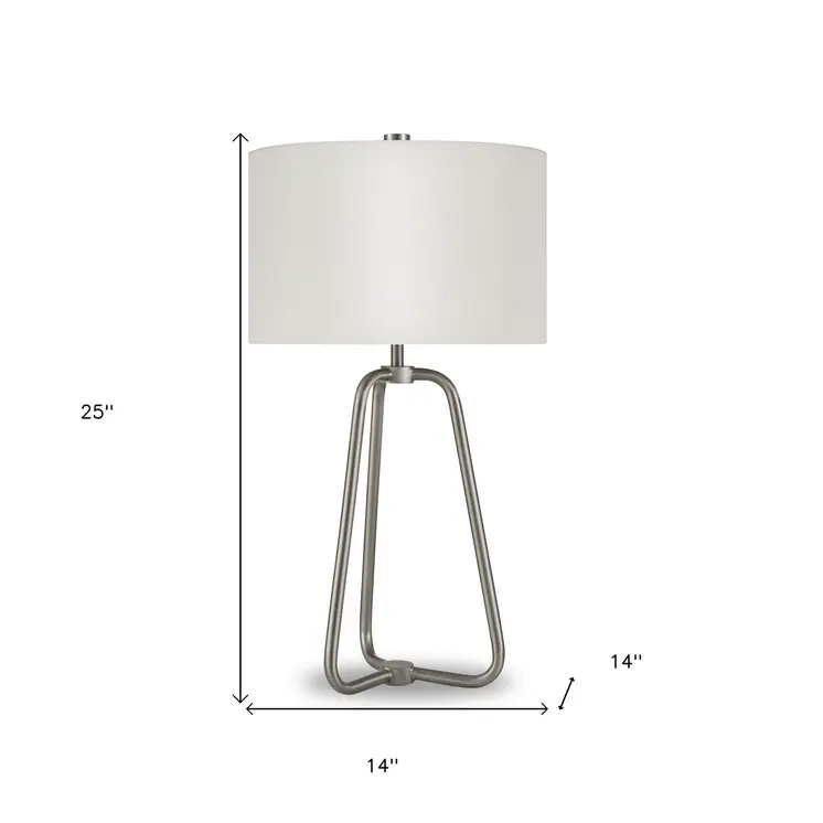 25" Nickel Metal Table Lamp With White Drum Shade