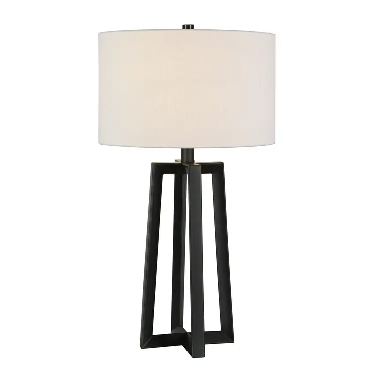 24" Black Metal Table Lamp With White Drum Shade