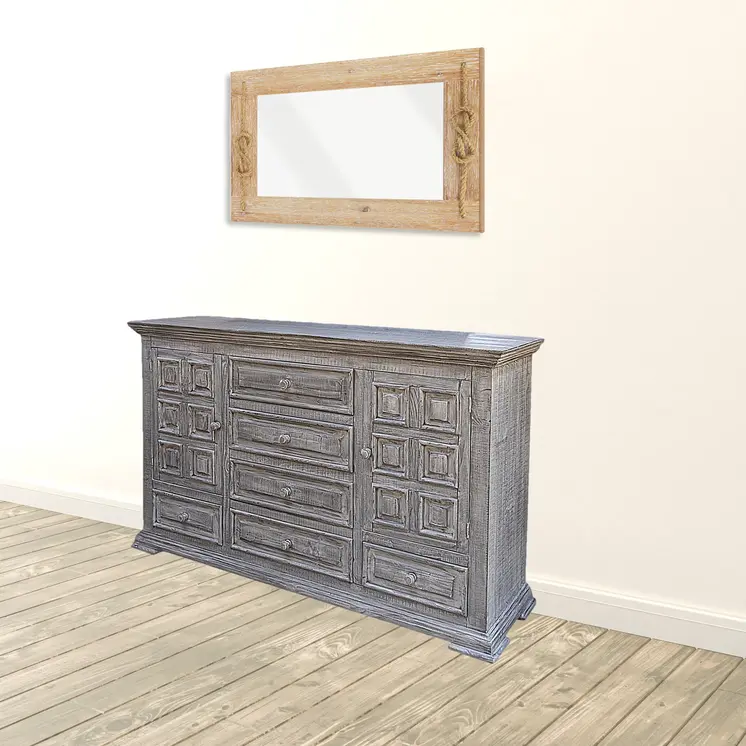 69" Gray Solid Wood Six Drawer Triple Dresser