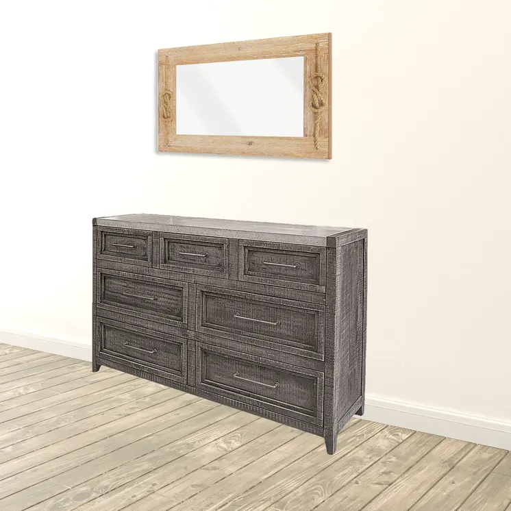 62" Gray Solid Wood Seven Drawer Triple Dresser