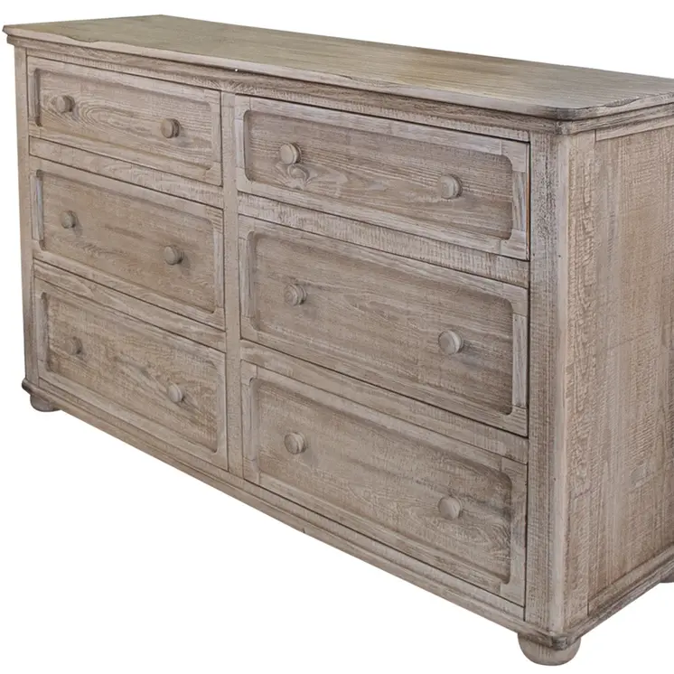 59" Natural Solid Wood Six Drawer Double Dresser
