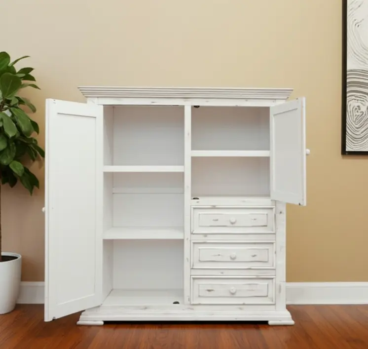 55" White Solid Wood Three Drawer Gentlemans Chest
