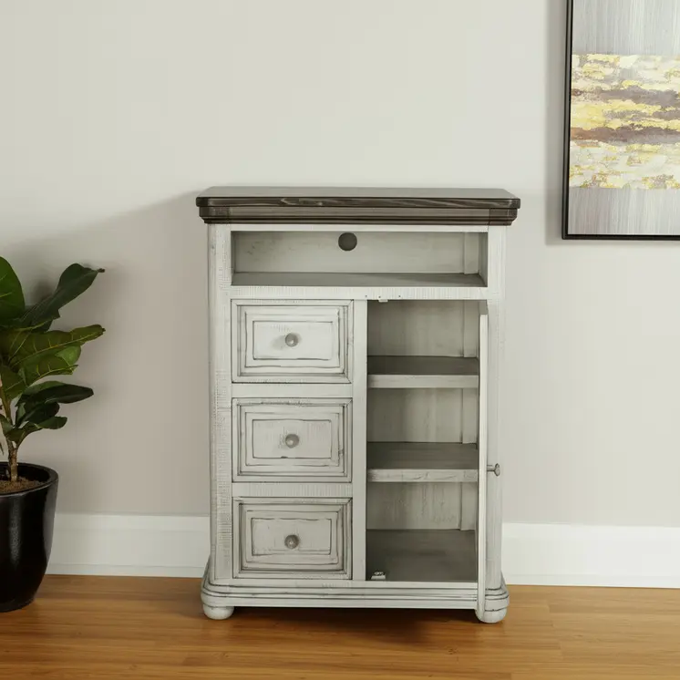 39" Off White Solid Wood Three Drawer Gentlemans Chest