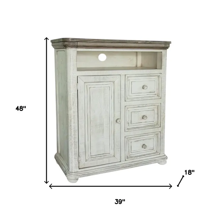39" Off White Solid Wood Three Drawer Gentlemans Chest