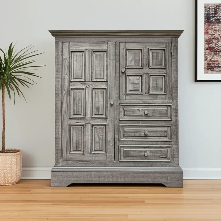 55" Gray Solid Wood Three Drawer Gentlemans Chest