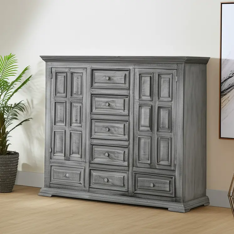 64" Gray Solid Wood Seven Drawer Gentlemans Chest