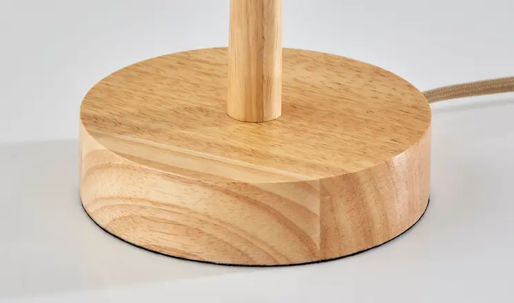 28" Natural Solid Wood Round Table Lamp With Beige Drum Shade