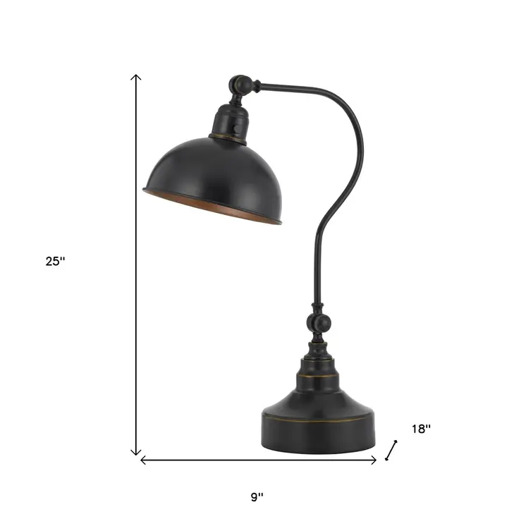 25" Distressed Gray Metal Adjustable Desk Lamp With Gray Dome Shade