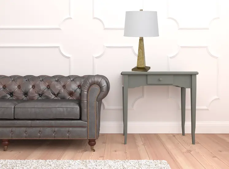 28" Brown Table Lamp With Off White Empire Shade