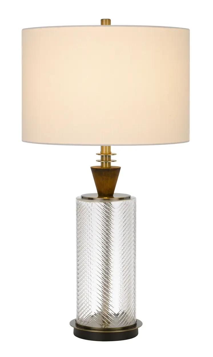 30" Clear Metal Table Lamp With White Empire Shade