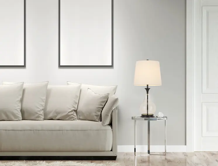 28" Clear Metal Table Lamp With White Empire Shade