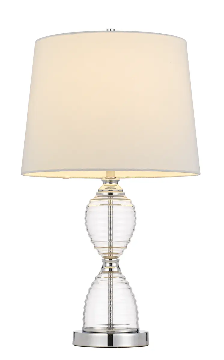 24" Clear Metal Table Lamp With White Empire Shade