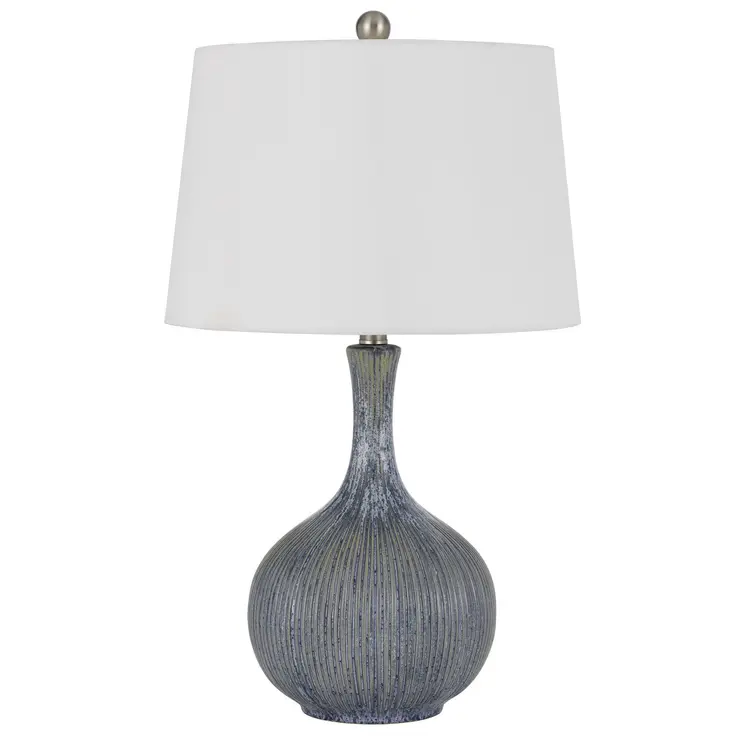 25" Stone Ceramic Round Table Lamp With White Empire Shade