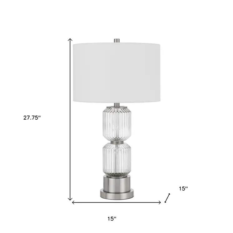 28" Nickel Metal Table Lamp With White Drum Shade
