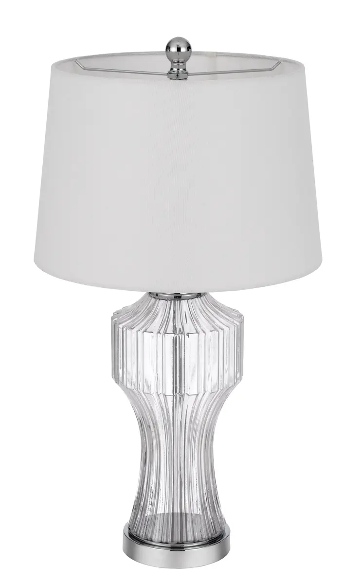 26" Clear Glass Table Lamp With White Empire Shade