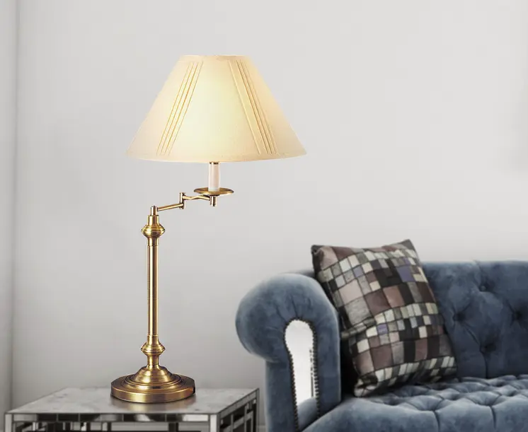 30" Bronze Metal Swing Arm Table Lamp With Off White Empire Shade