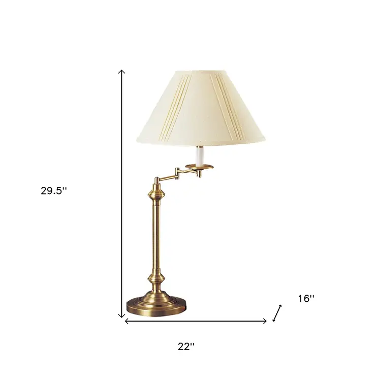 30" Bronze Metal Swing Arm Table Lamp With Off White Empire Shade