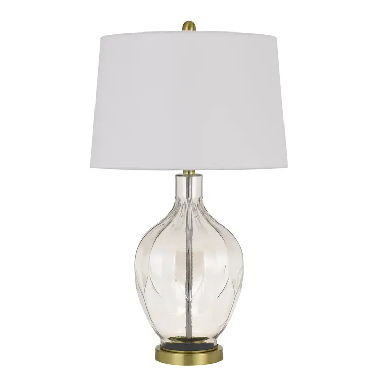 30" Clear Metal Table Lamp With Off White Drum Shade