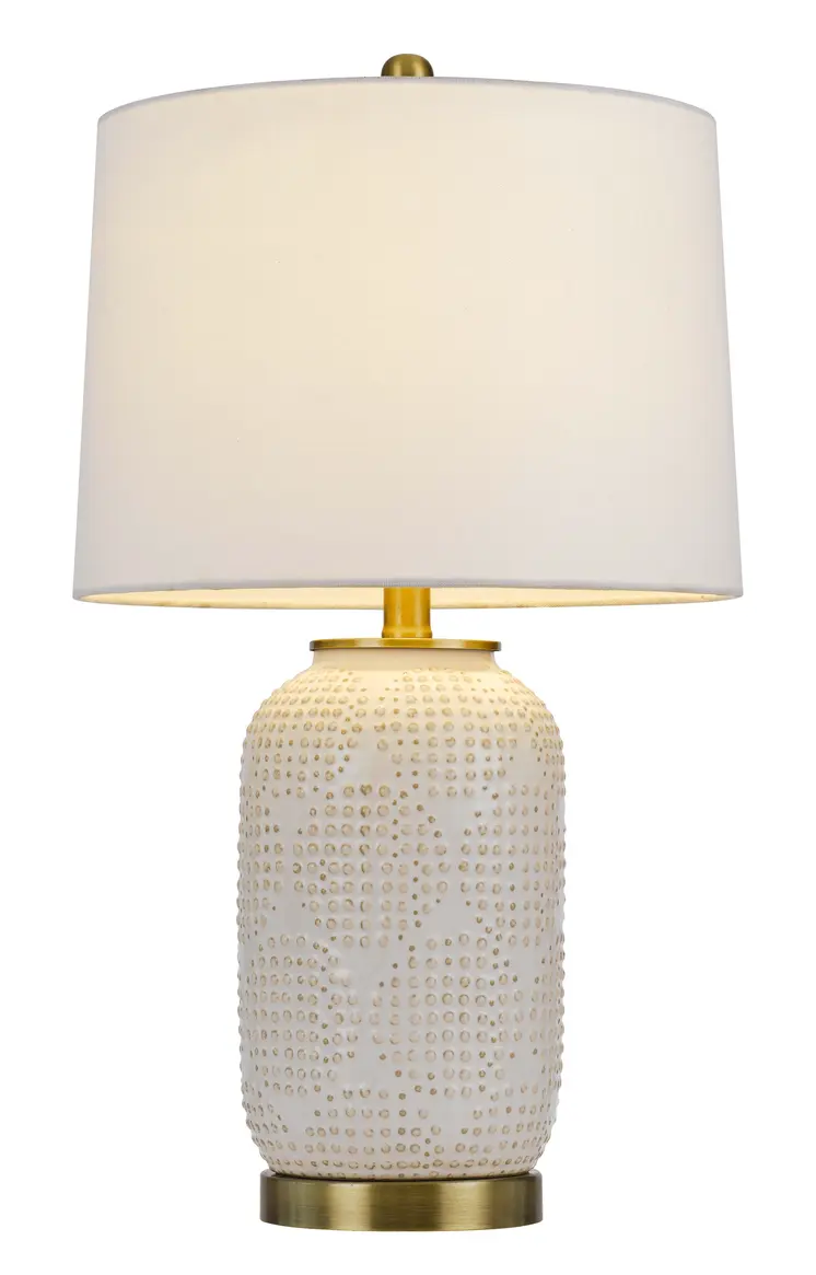 24" Ivory Metal Table Lamp With White Drum Shade