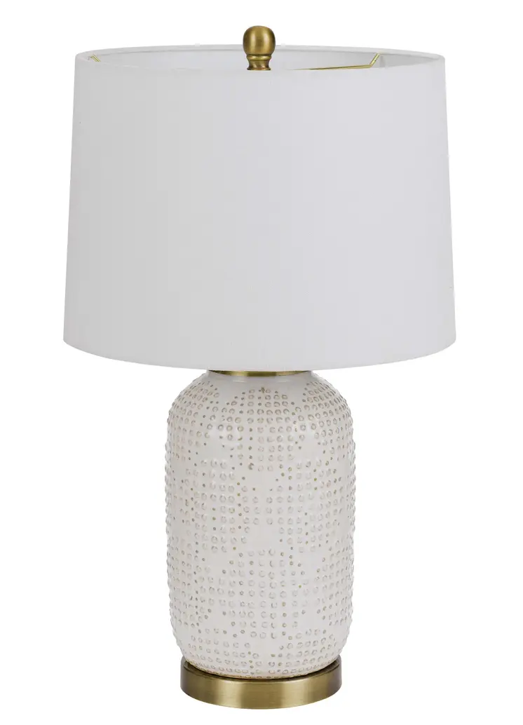 24" Ivory Metal Table Lamp With White Drum Shade