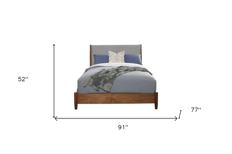 Brown and Gray Solid Wood And Linen California King Bed Frame