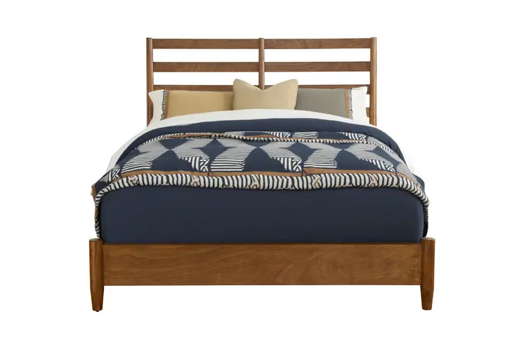 Brown Slat Back Solid Wood Queen Bed Frame