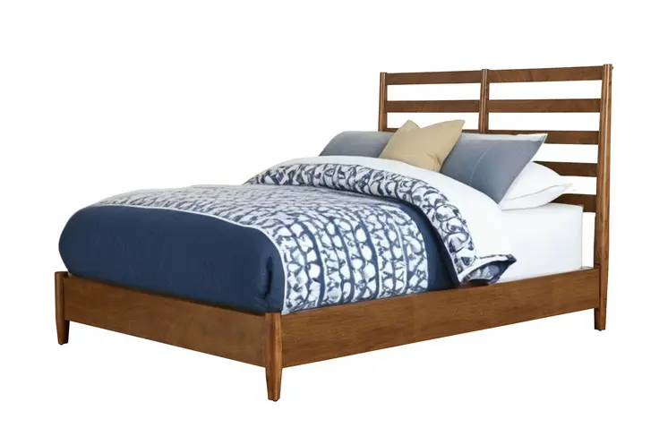 Brown Slat Back Solid Wood Queen Bed Frame