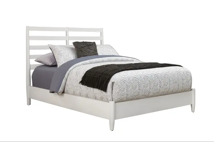 White Slat Back Solid Wood Queen Bed Frame