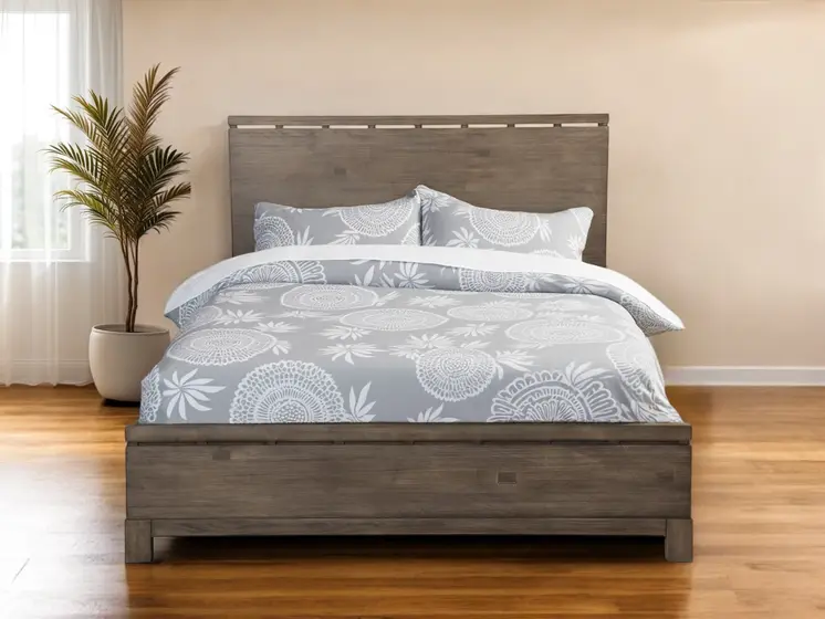 Gray Distressed Wood King Bed Frame