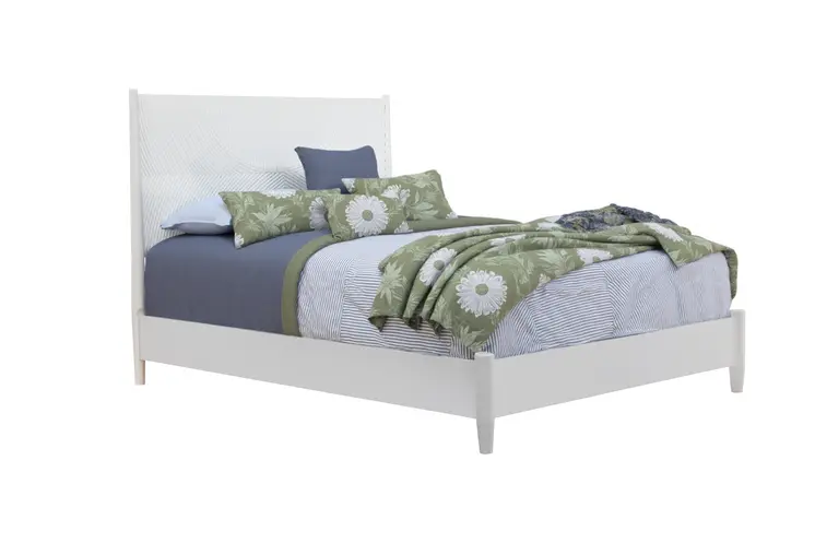 White Carved Geometric Solid Wood Queen Bed Frame