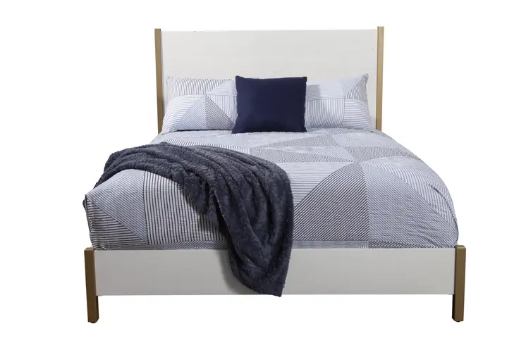 Natural and White Solid Wood And Upholstery California King Bed Frame